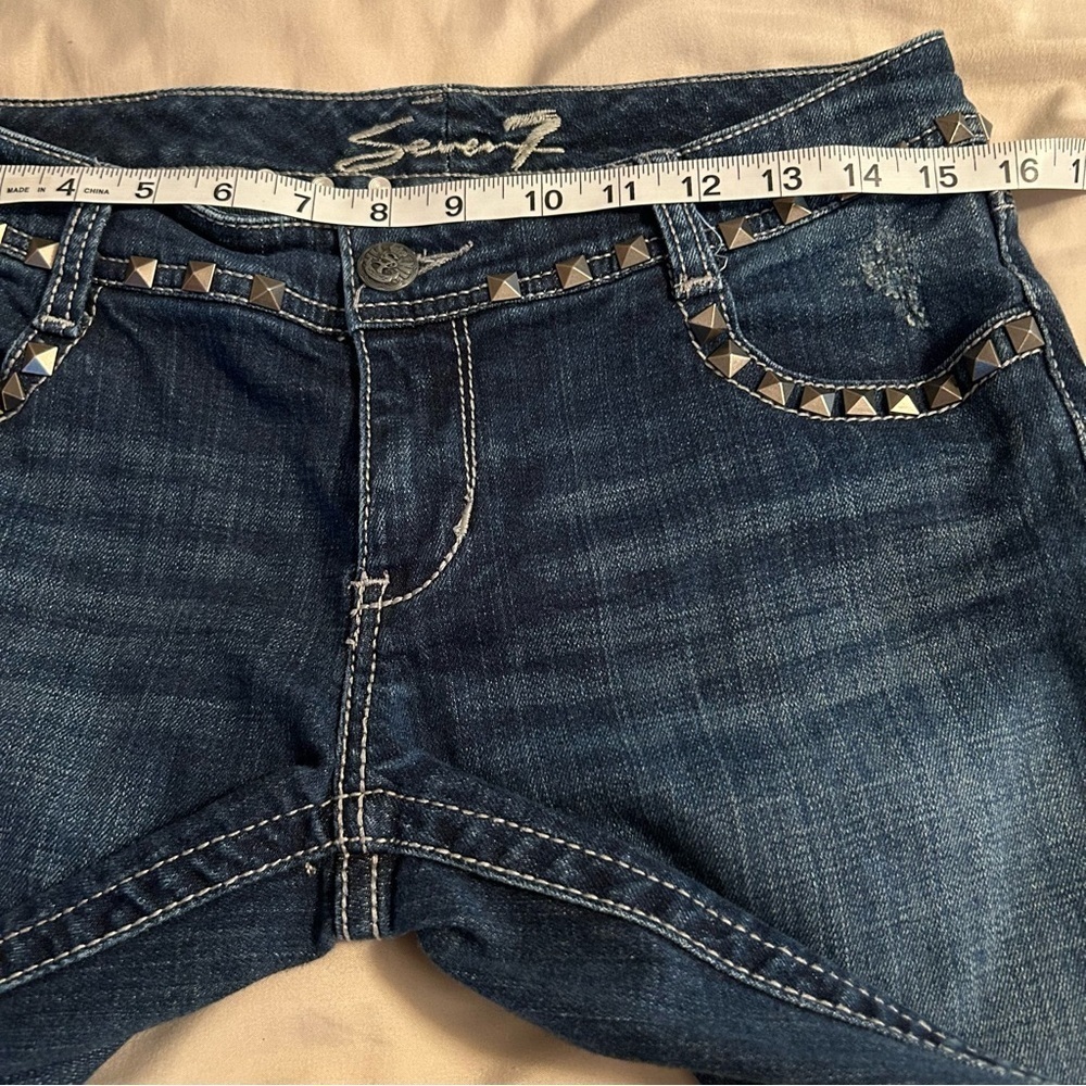 Seven 7 Jeans Women's Size 29 Straight Leg Distressed Studded Denim Med Wash - Picture 9 of 12